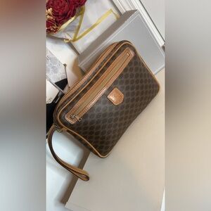 Vintage Celine Macadam Triomphe Wristlet Pouch Brown Monogram